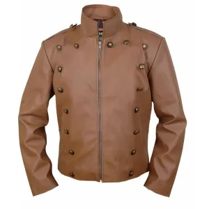 Men's Brown Leather Military-Inspired Jacket