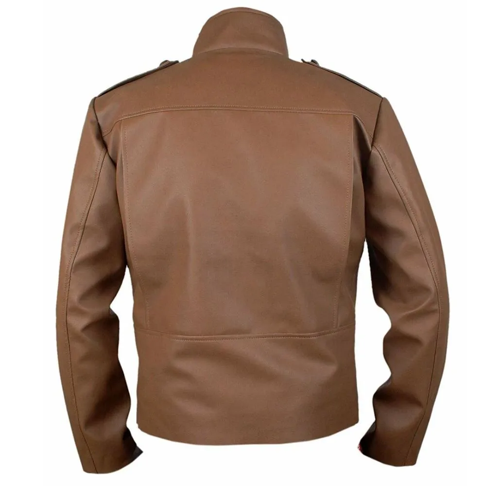 Men's Brown Leather Military-Inspired Jacket