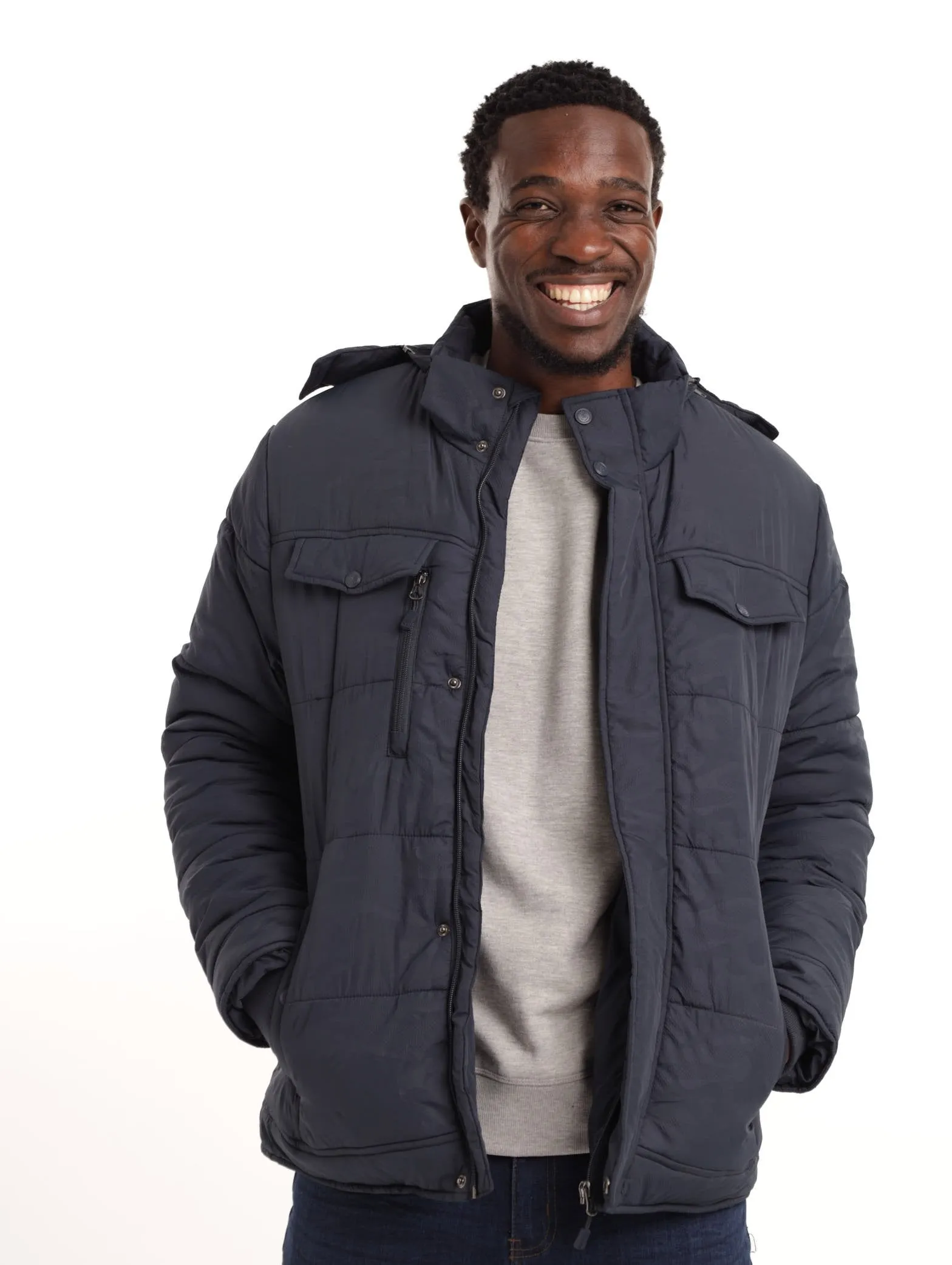 Men's Camo Puffer Jacket - Navy