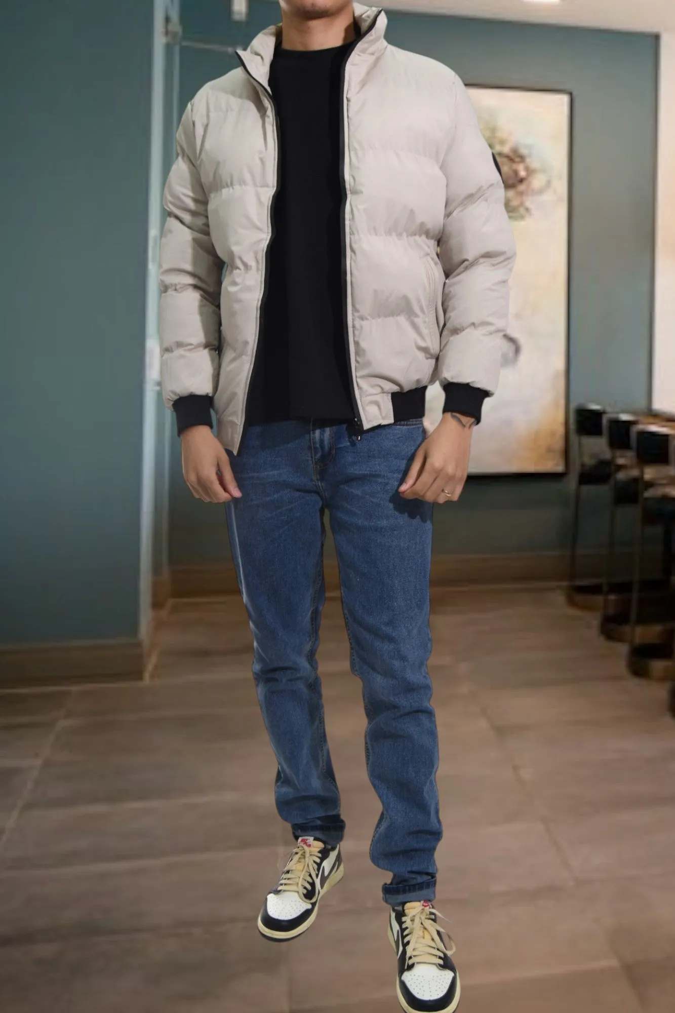 Mens Cream Puffer Jacket