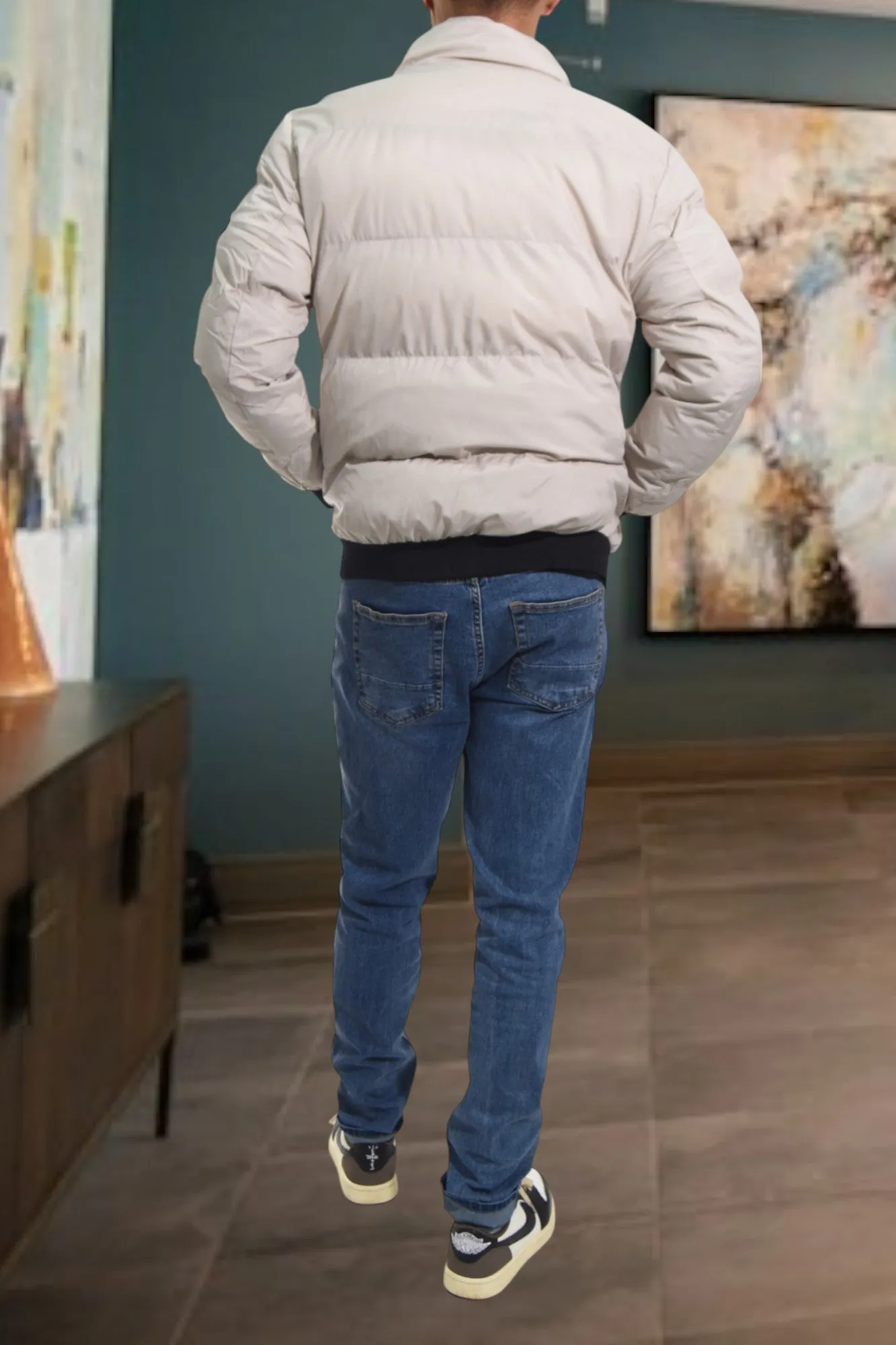 Mens Cream Puffer Jacket