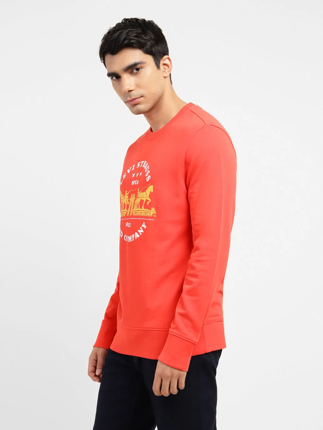 Men's Graphic Print Crew Neck Sweatshirt Red