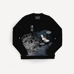 Mens Graphic Wraparound Crewneck Sweatshirt - Black / Kanji Fate