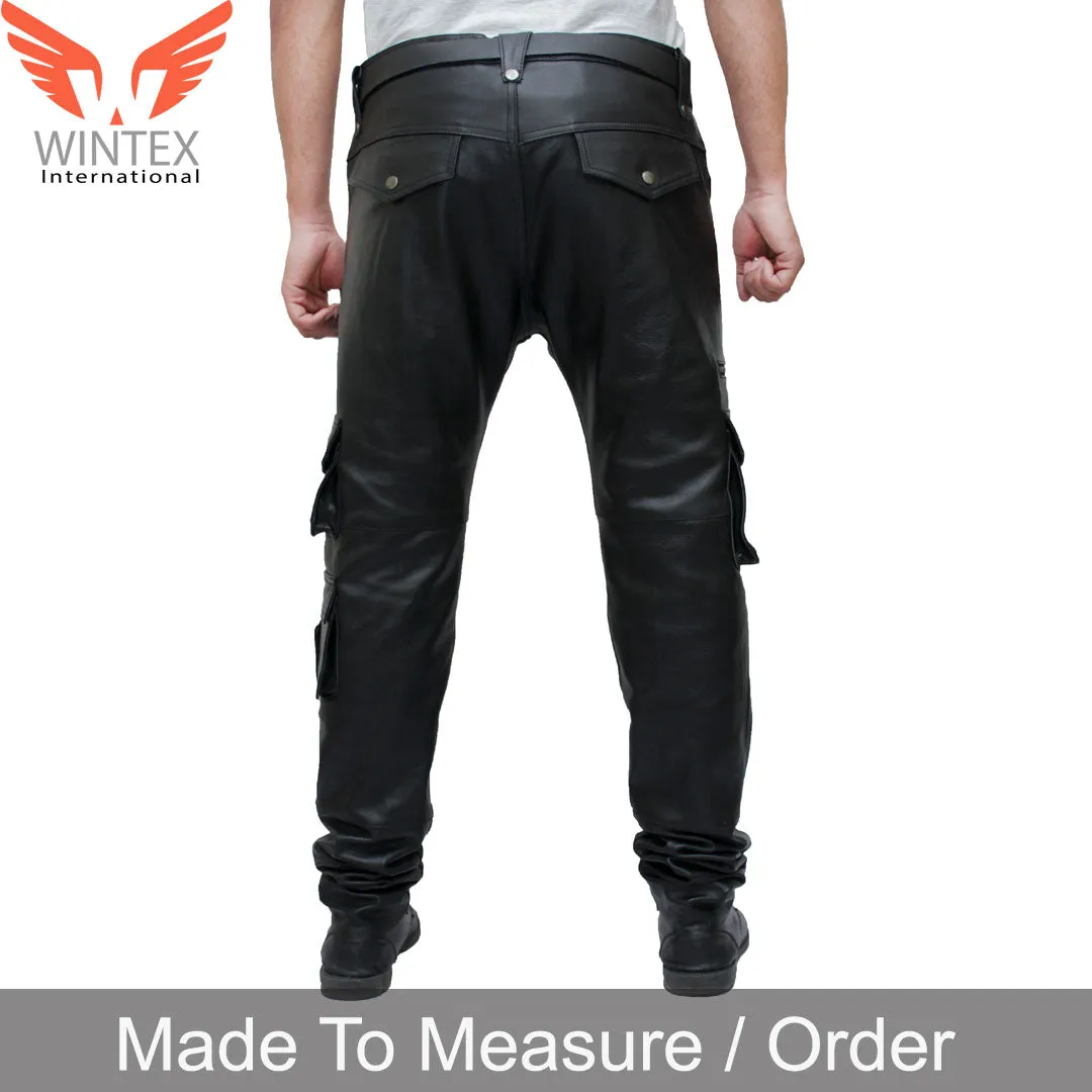 Men’s Real Cowhide Leather Bikers Cargo Pants Bikers 8 Pockets Cargo Pants