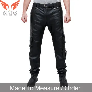 Men’s Real Cowhide Leather Bikers Cargo Pants Bikers 8 Pockets Cargo Pants