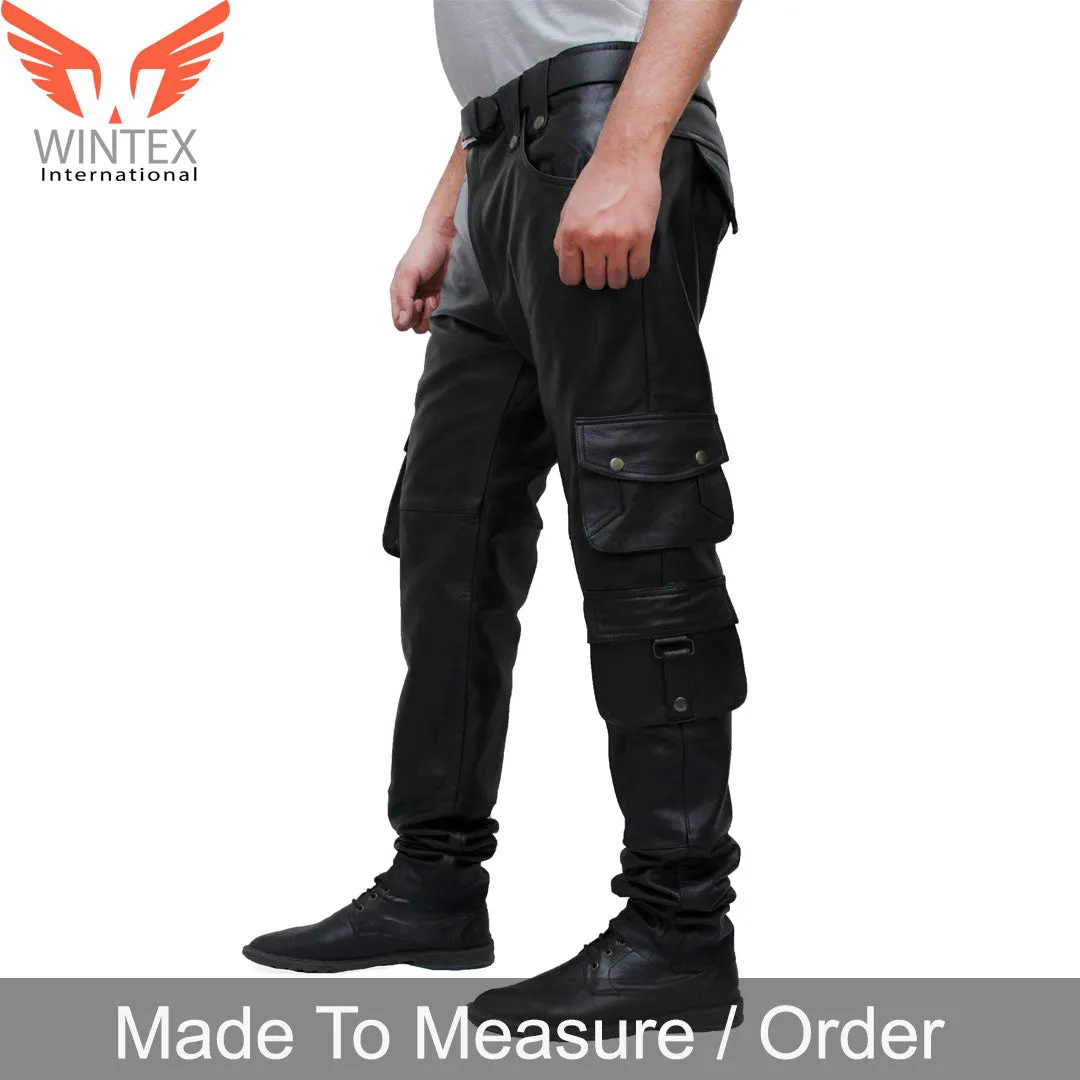 Men’s Real Cowhide Leather Bikers Cargo Pants Bikers 8 Pockets Cargo Pants
