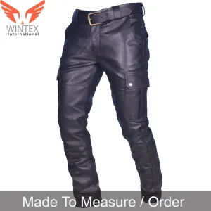 Men’s Real Cowhide Leather Cargo Pants Bikers Pants With Cargo Pockets