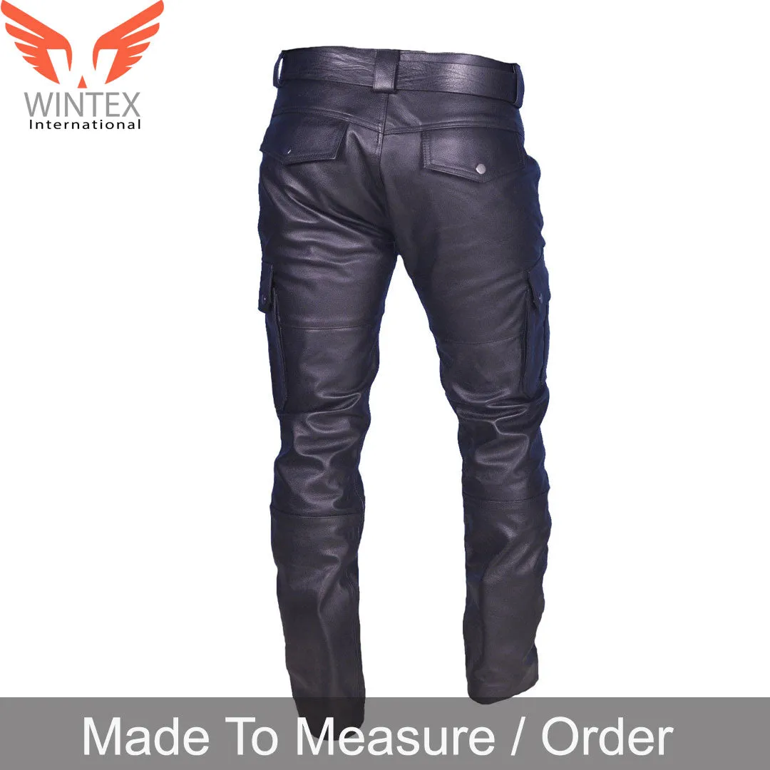Men’s Real Cowhide Leather Cargo Pants Bikers Pants With Cargo Pockets