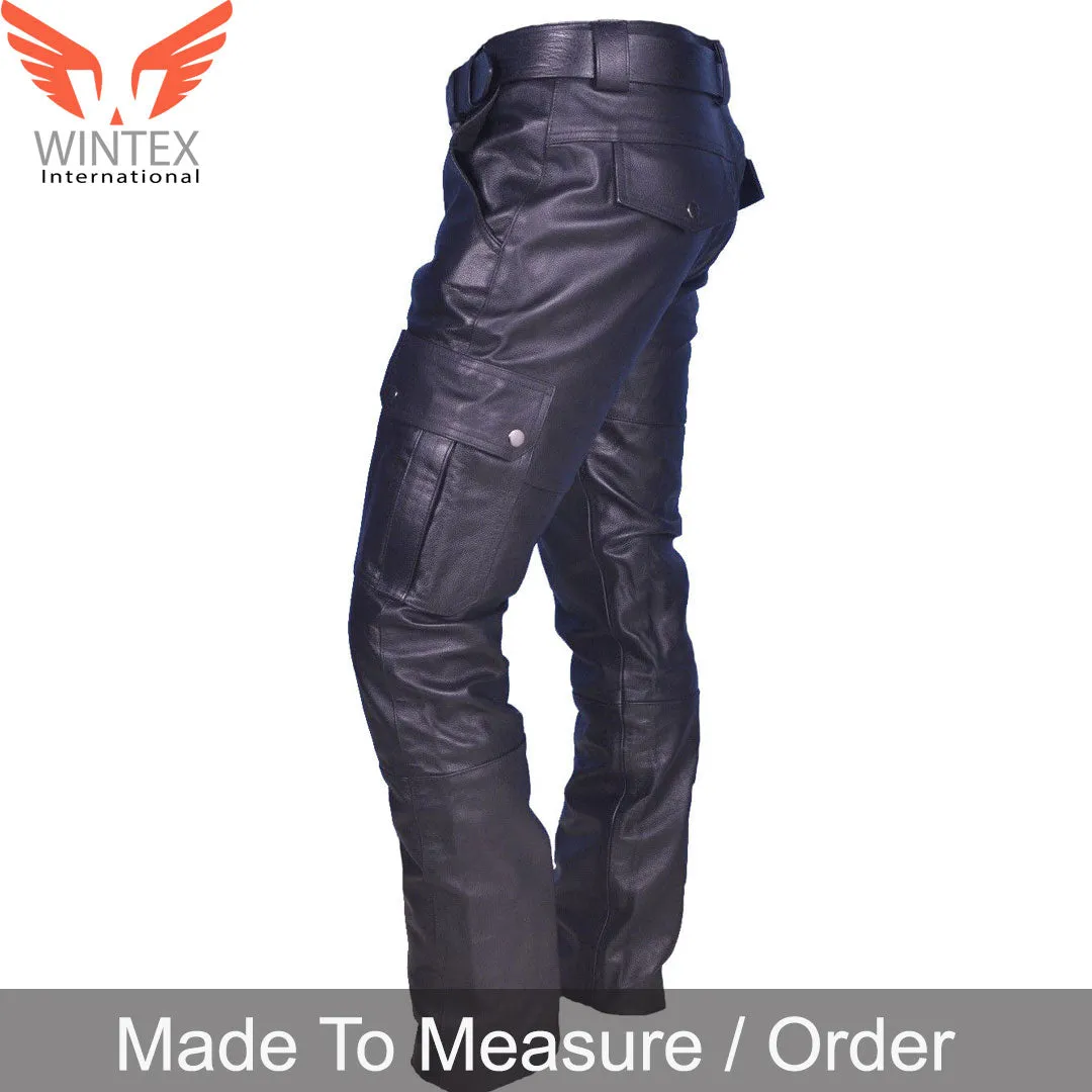 Men’s Real Cowhide Leather Cargo Pants Bikers Pants With Cargo Pockets