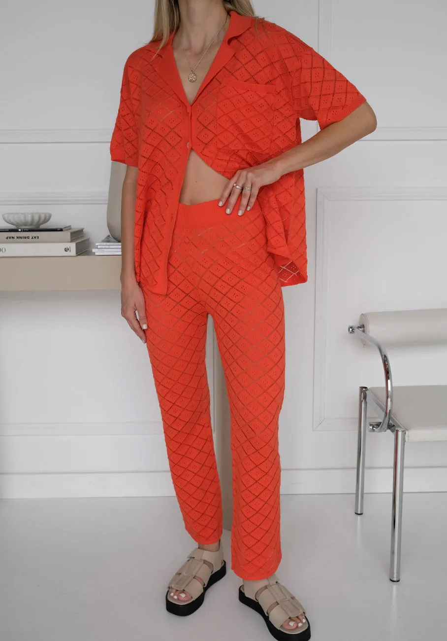 Miann & Co Womens - Sienna Knit Pointelle Pants - Tomato