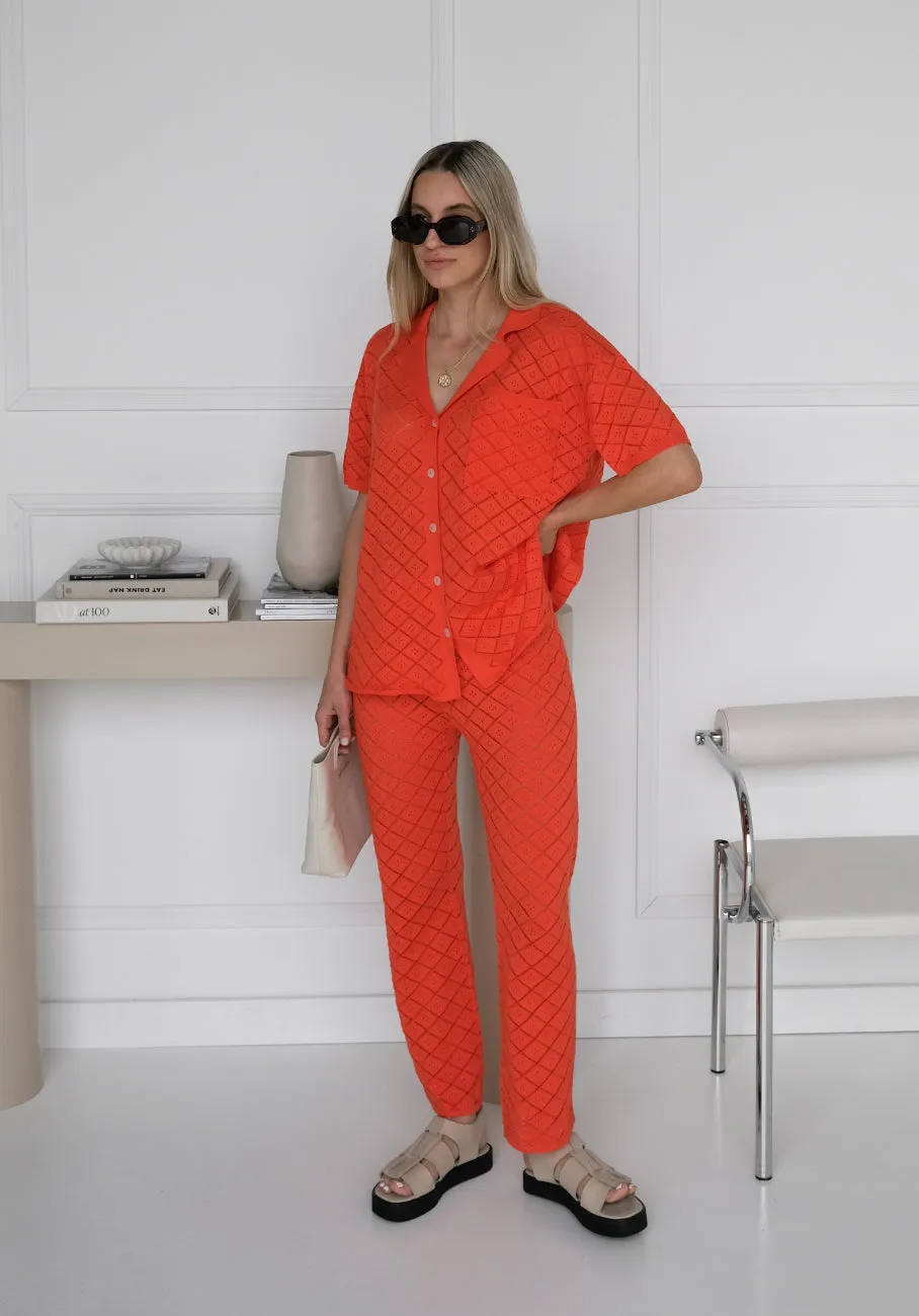 Miann & Co Womens - Sienna Knit Pointelle Pants - Tomato