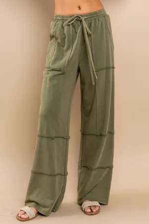 MINERAL WASH PANTS IN OLIVE