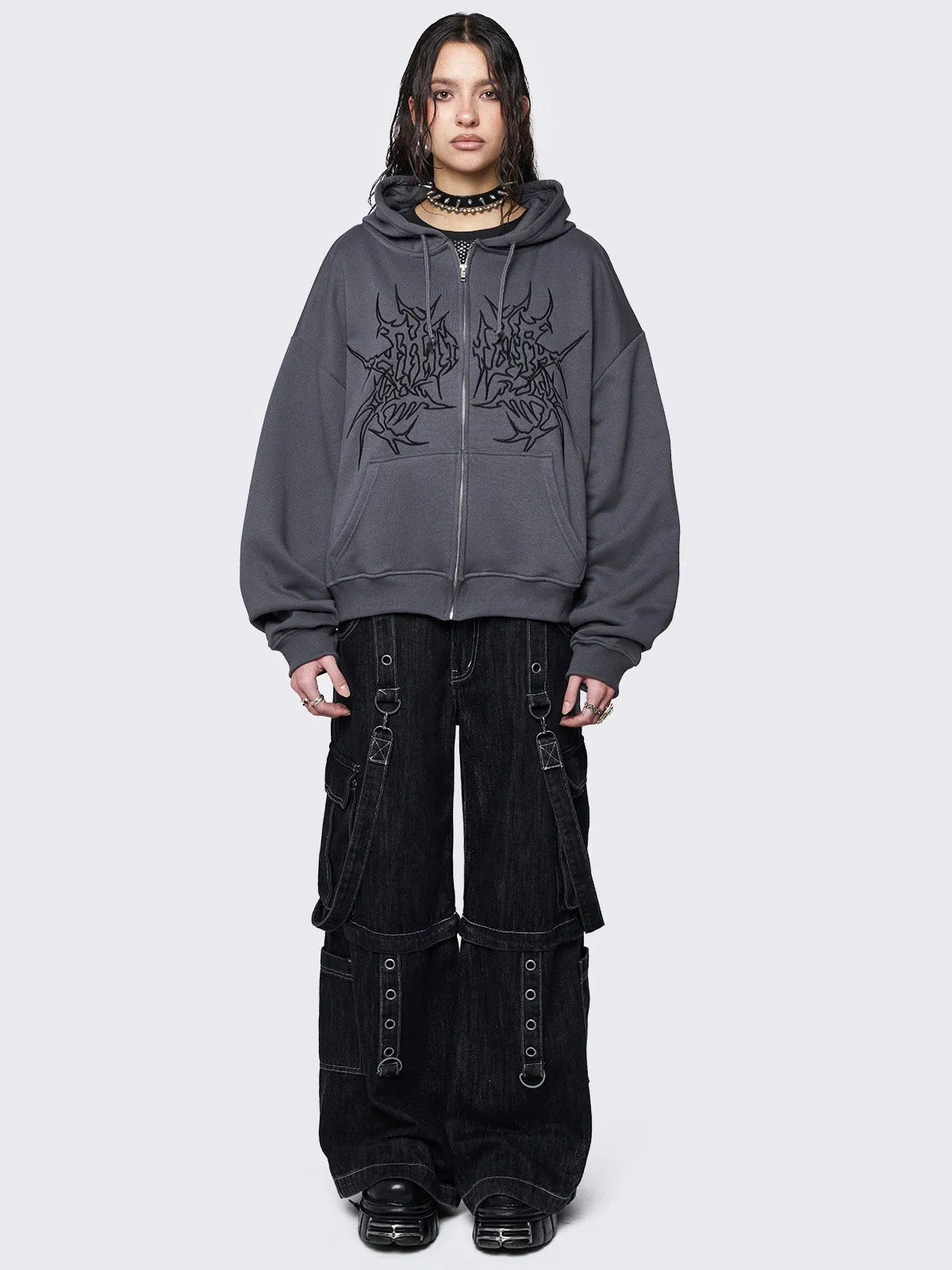 Minga Ink Grey Zip Up Hoodie