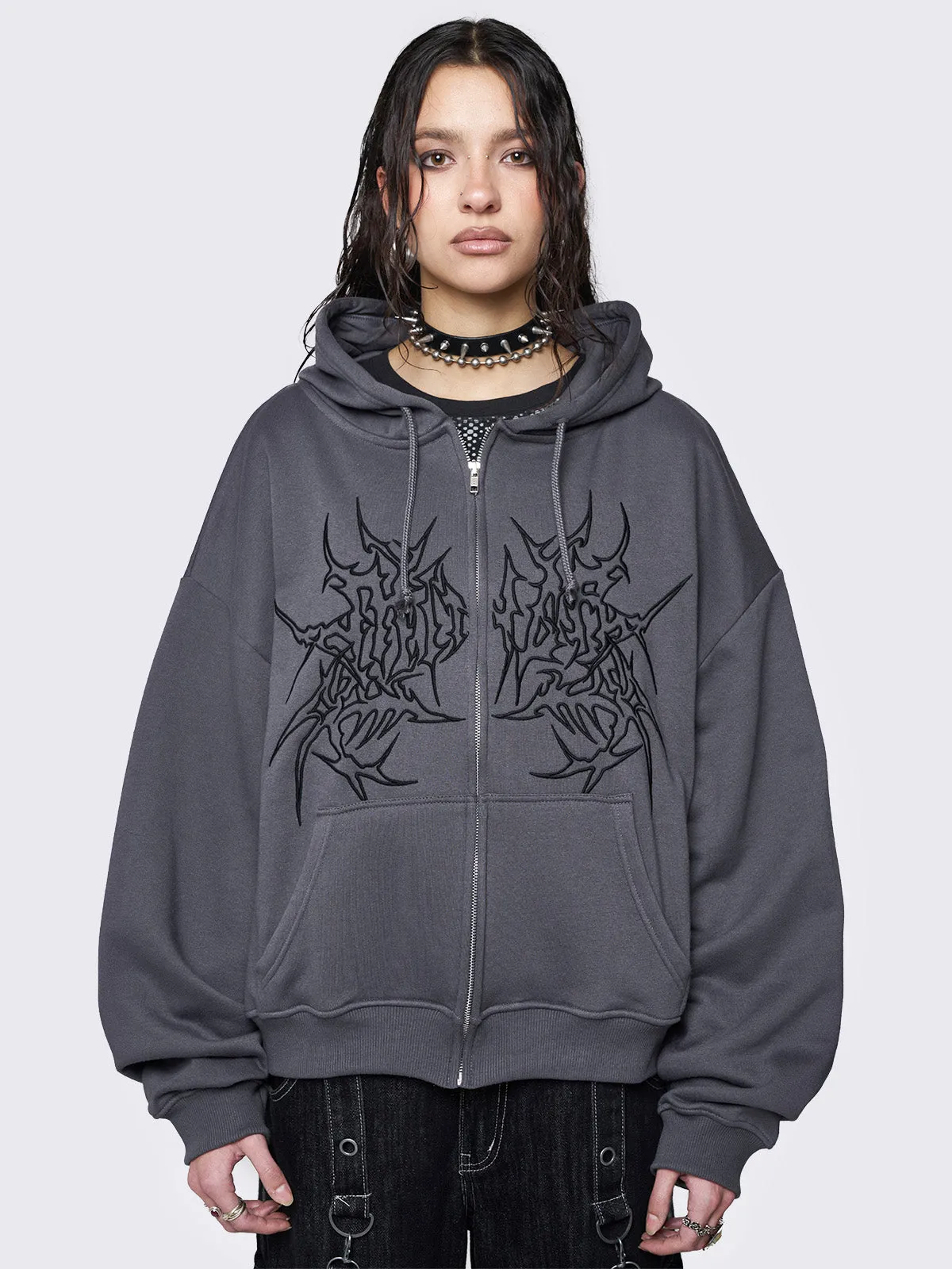 Minga Ink Grey Zip Up Hoodie