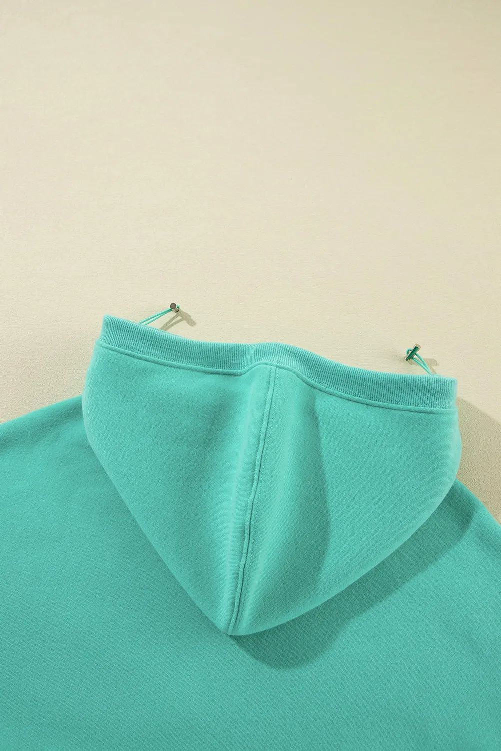 Mint Green Half Zip Kangaroo Pocket Drop Shoulder Hoodie