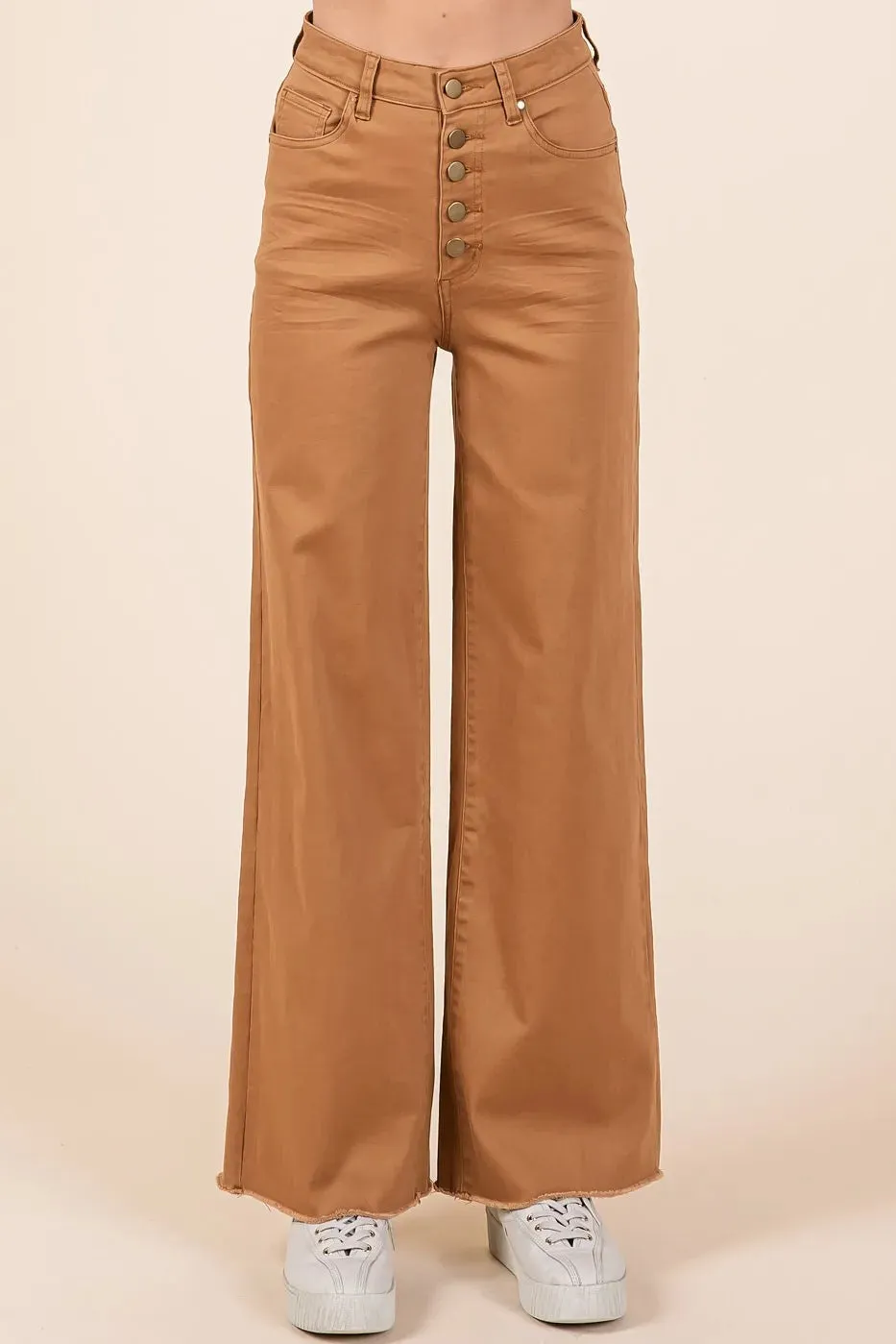 Mittoshop Twill High Waisted Button Fly Wide Leg Pants