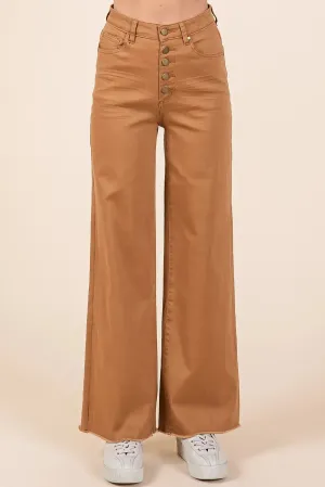 Mittoshop Twill High Waisted Button Fly Wide Leg Pants