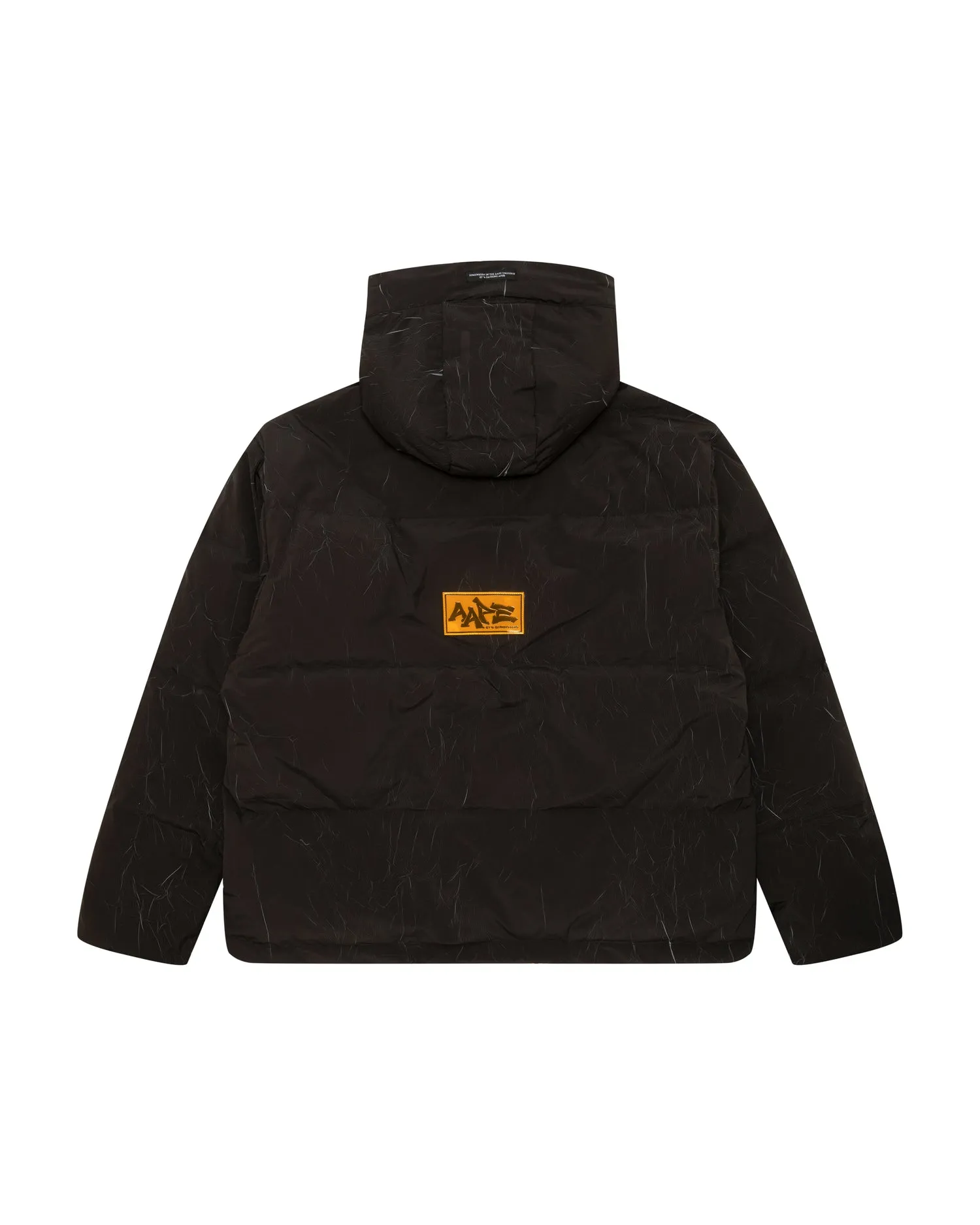 Moonface logo camo hooded puffer jacket