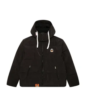 Moonface logo camo hooded puffer jacket