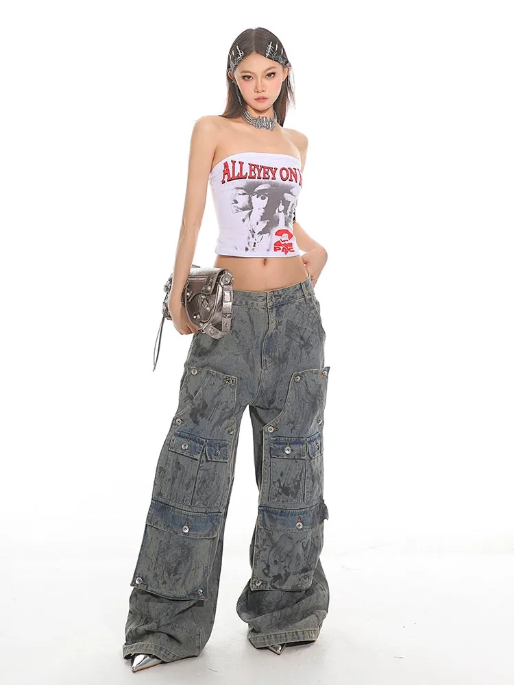 Multi-Pocket Utility Cargo Denim Pants