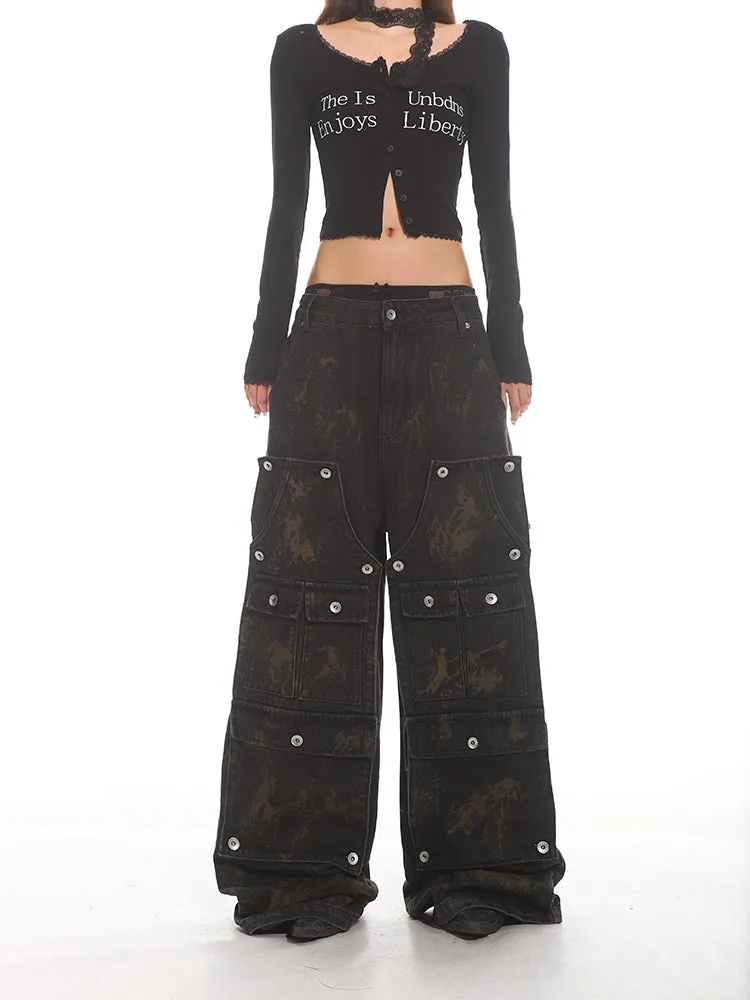 Multi-Pocket Utility Cargo Denim Pants