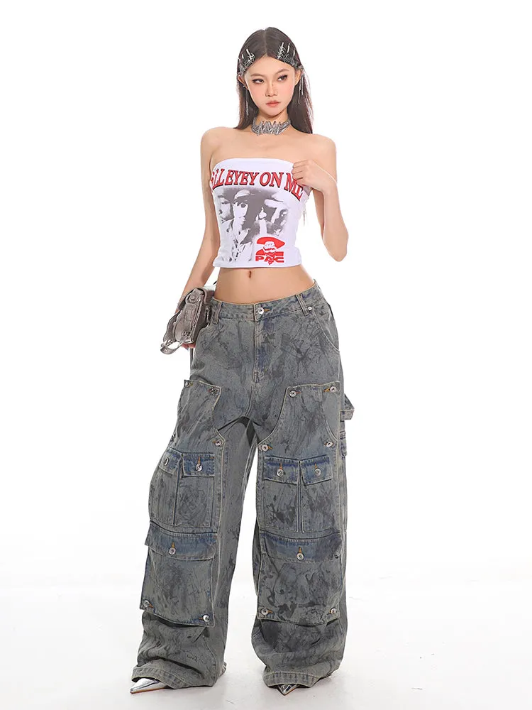 Multi-Pocket Utility Cargo Denim Pants