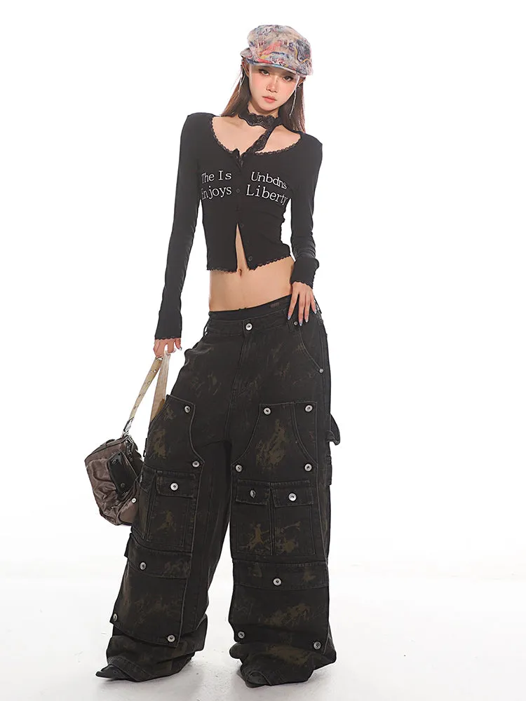 Multi-Pocket Utility Cargo Denim Pants
