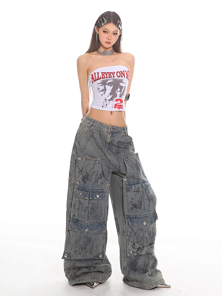 Multi-Pocket Utility Cargo Denim Pants