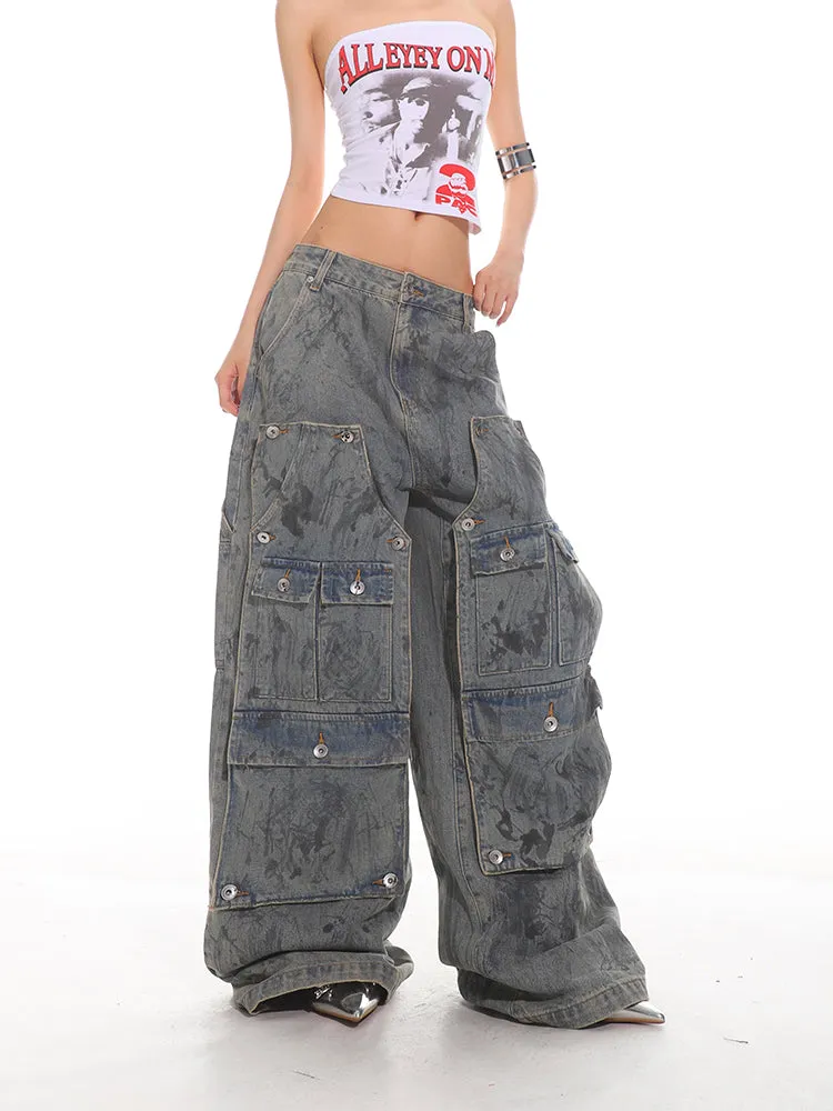 Multi-Pocket Utility Cargo Denim Pants