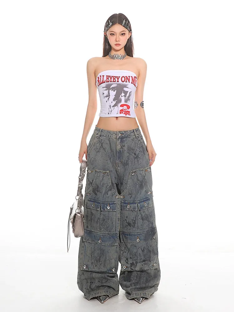 Multi-Pocket Utility Cargo Denim Pants