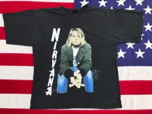 Nirvana Kurt Cobain 1990s Rare Original Vintage Rock T-Shirt Double Sided Size XL
