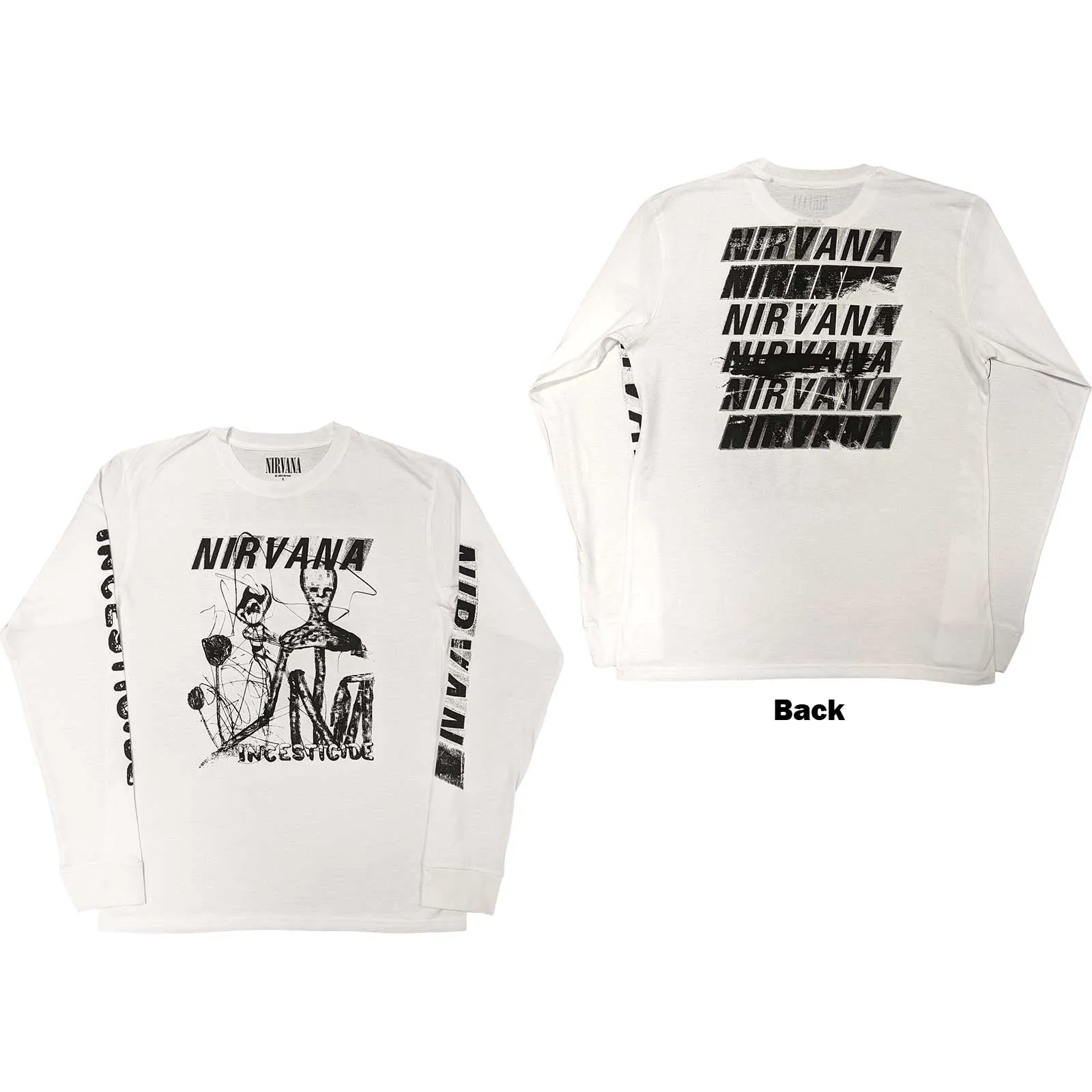 NIRVANA UNISEX LONG SLEEVE T-SHIRT: INCESTICIDE (BACK & SLEEVE PRINT)