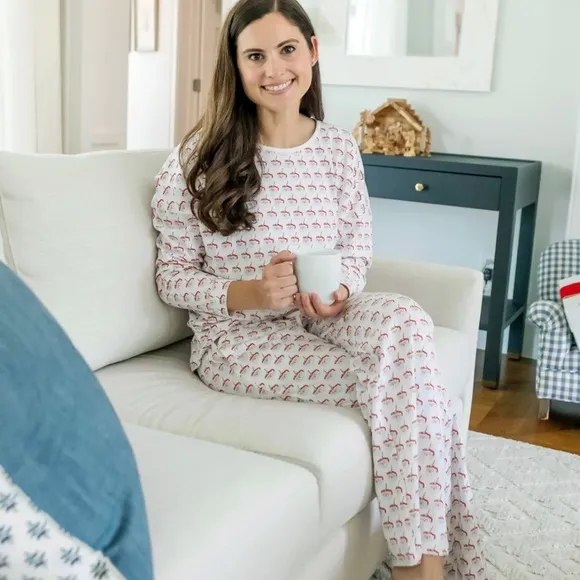 NWT Lila &amp; Hayes Pima Cotton Audrey PJ Set Hot Cocoa Santa Women XS