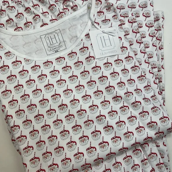 NWT Lila &amp; Hayes Pima Cotton Audrey PJ Set Hot Cocoa Santa Women XS