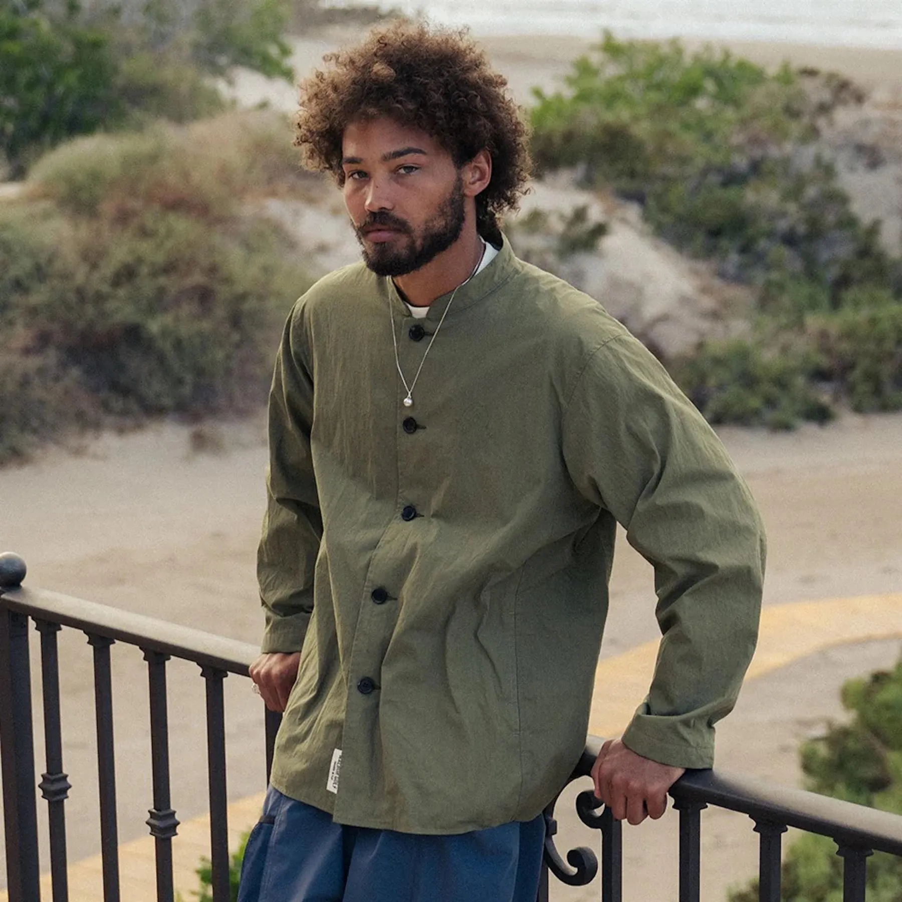 Nylon Band Collar Jacket Military Green