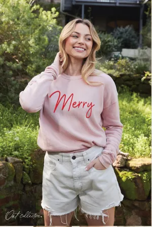 Oat Collective Christmas Merry Puff Mineral Graphic Sweatshirt
