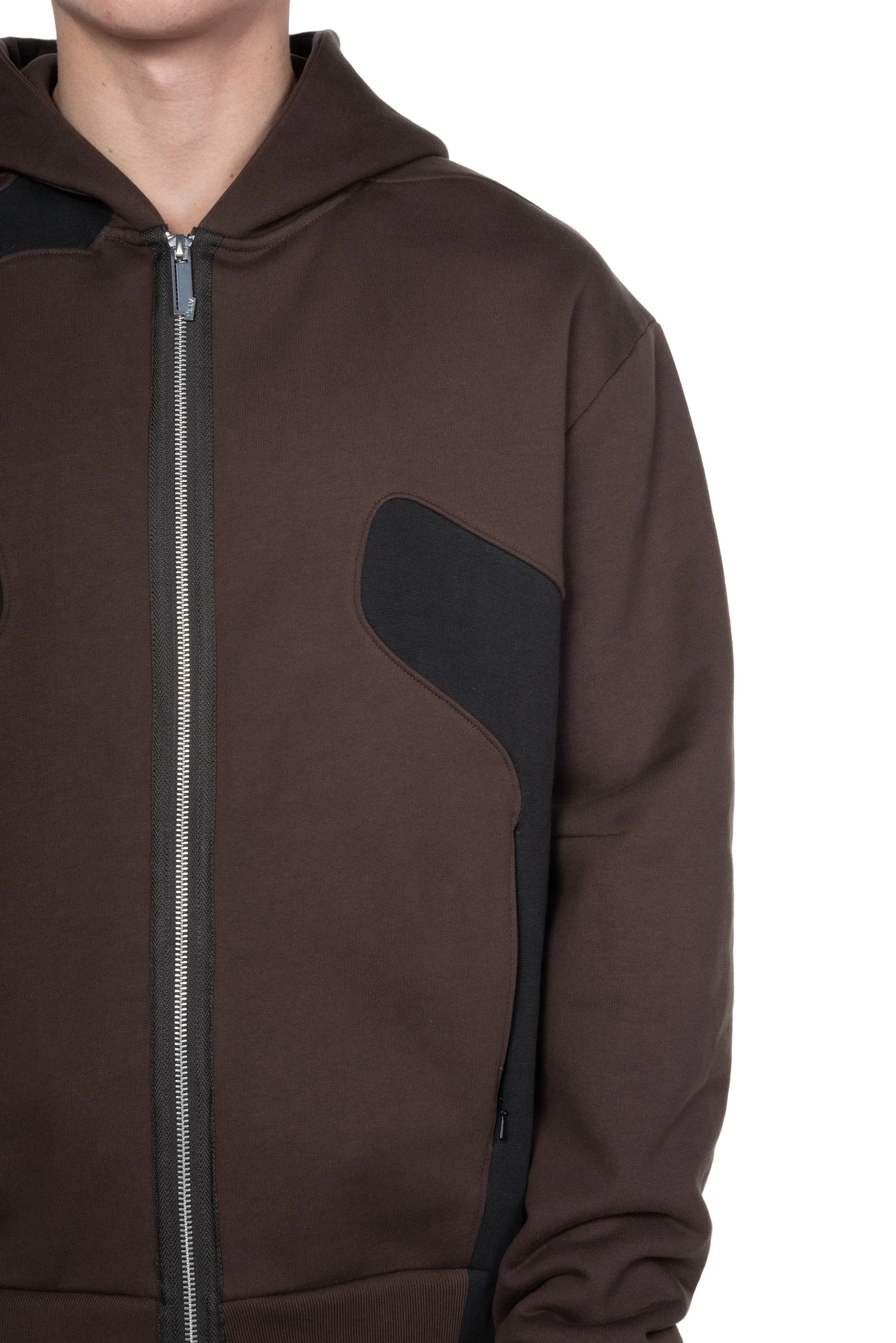 Ochre Side Patchwork Zip-Up Hoodie