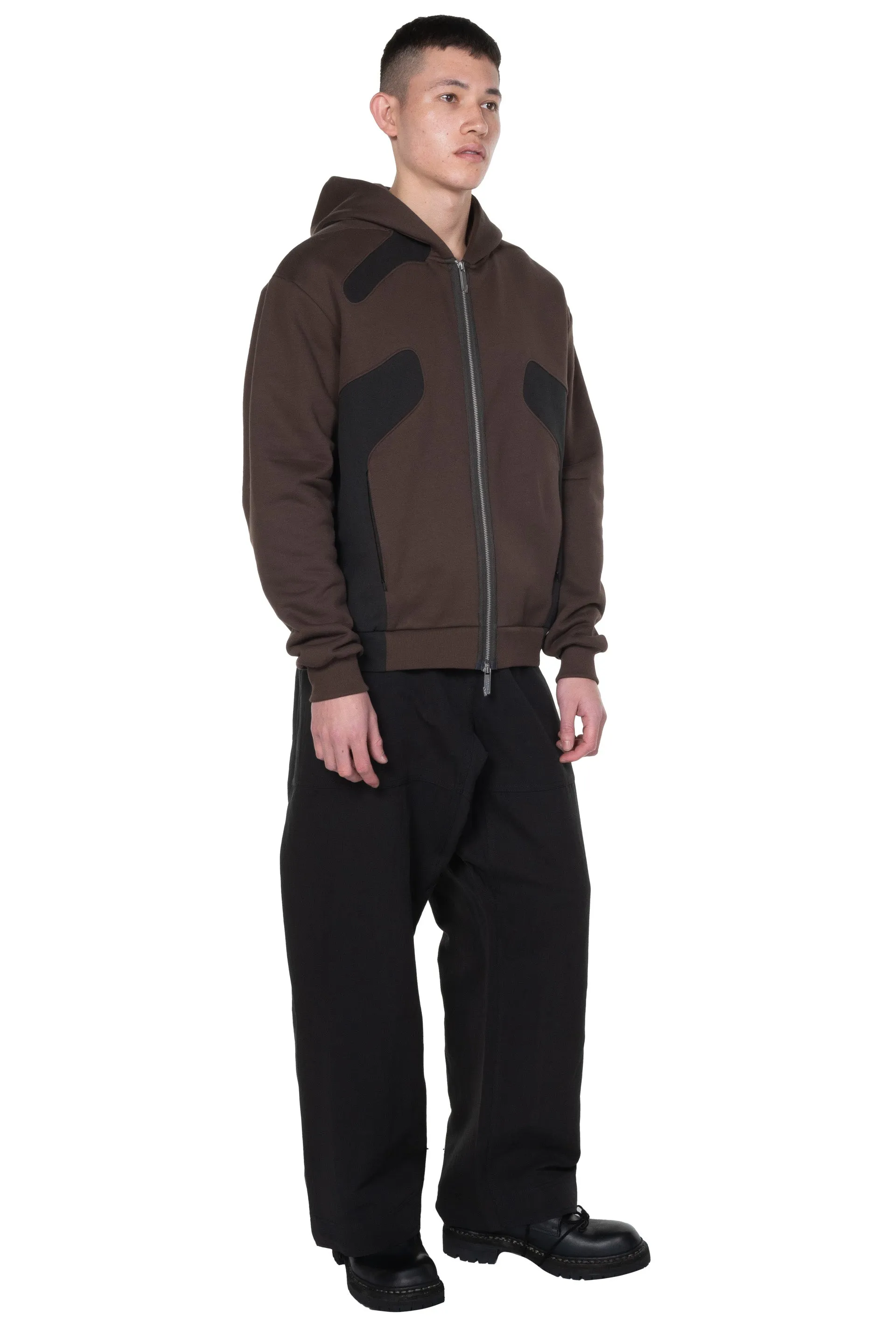Ochre Side Patchwork Zip-Up Hoodie