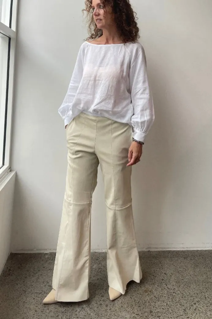 October Reign Leather Wide Leg Pants - White