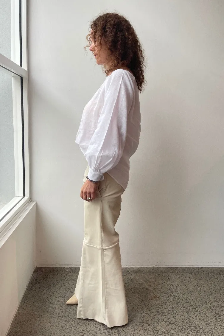 October Reign Leather Wide Leg Pants - White