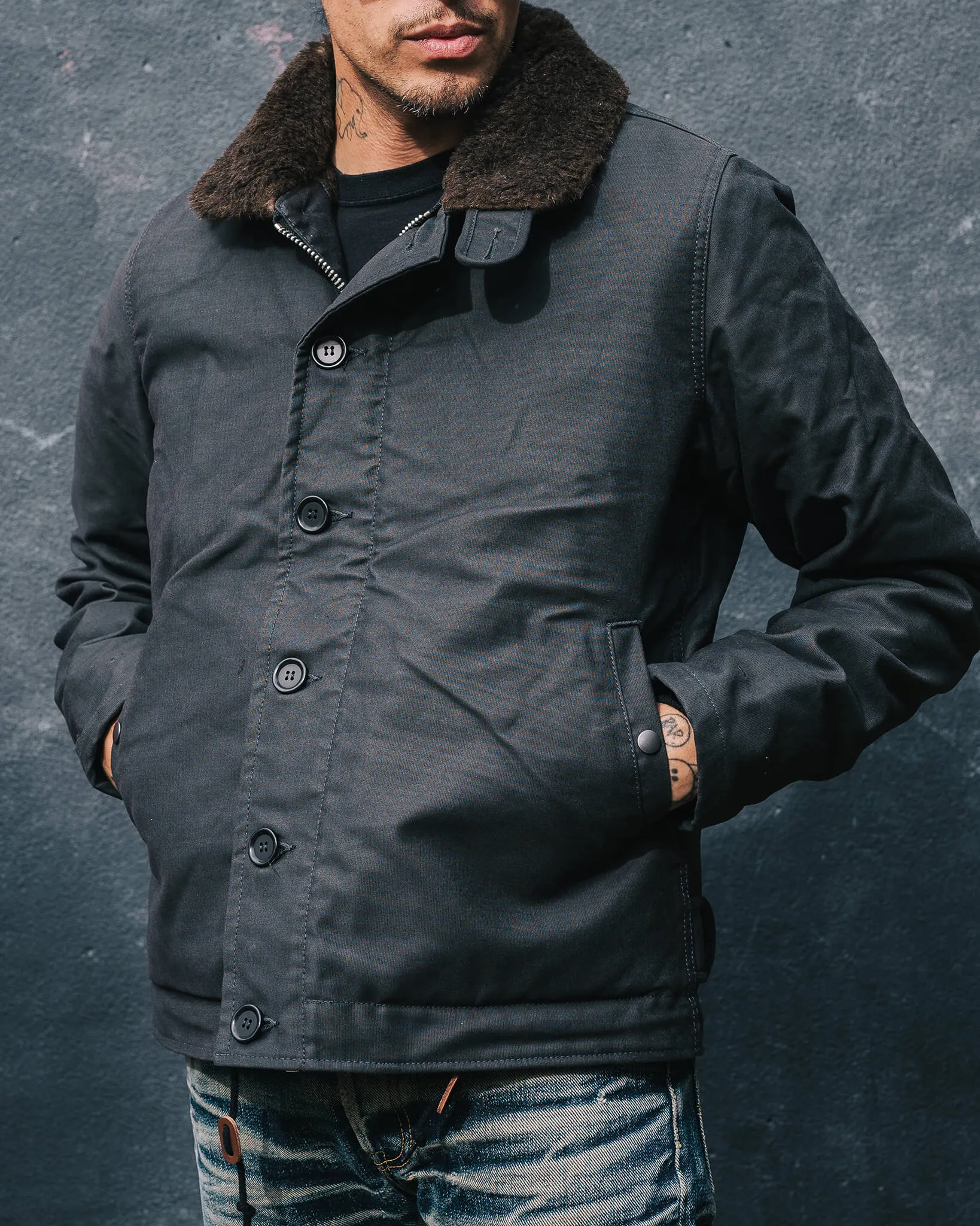 Oiled Whipcord N1 Deck Jacket - Black