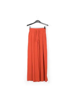 Orange wide-leg seersucker pants