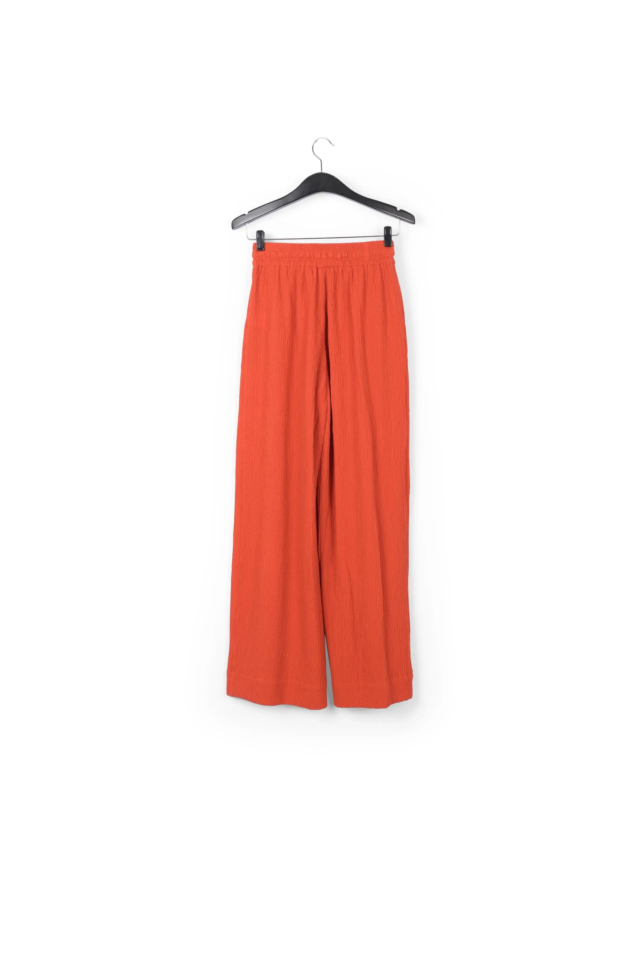 Orange wide-leg seersucker pants