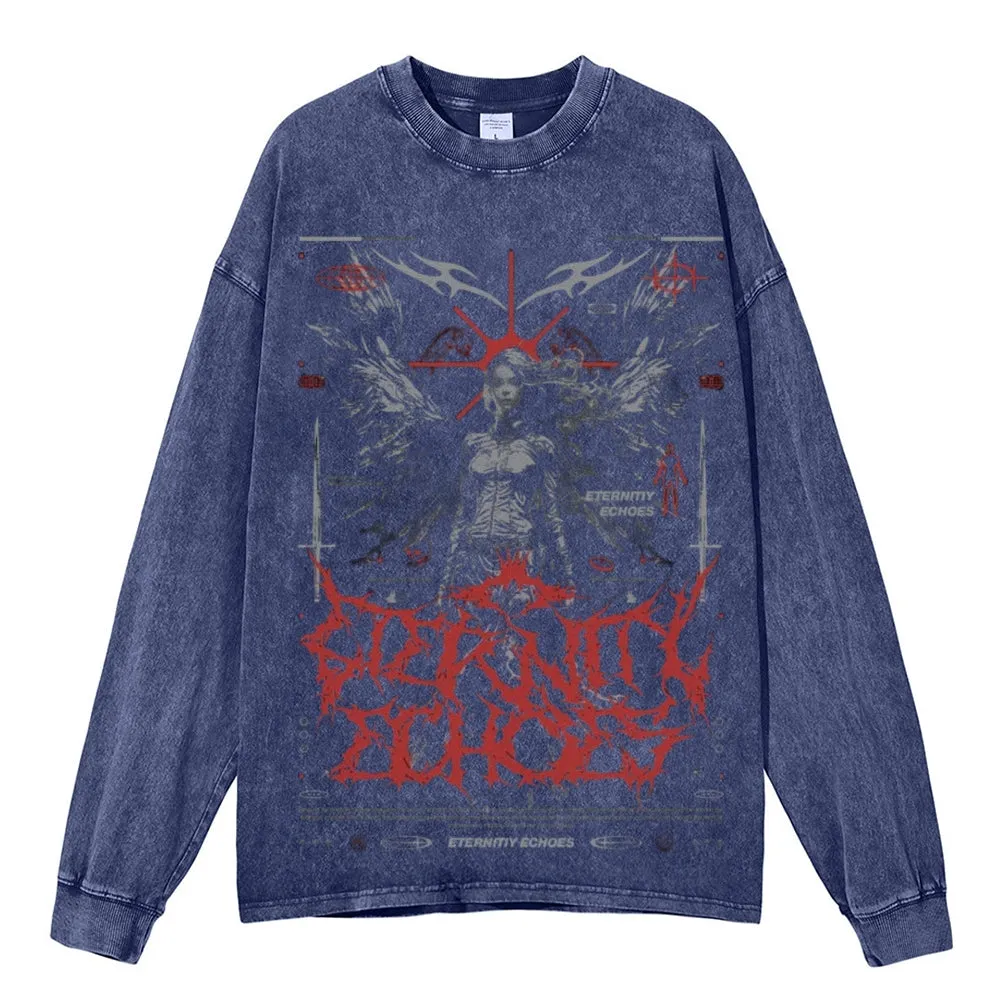 Oversized Vintage Washed Gothic Grunge Graphic Sweatshirt