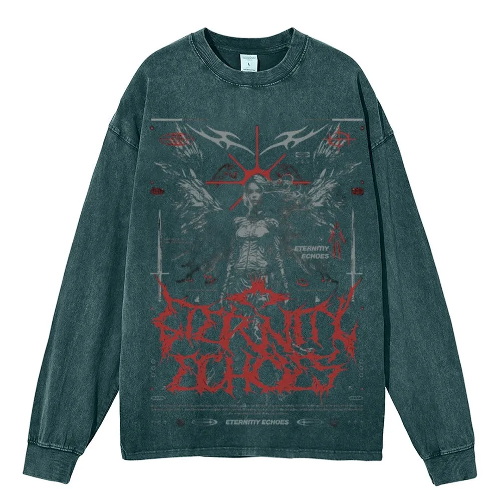 Oversized Vintage Washed Gothic Grunge Graphic Sweatshirt