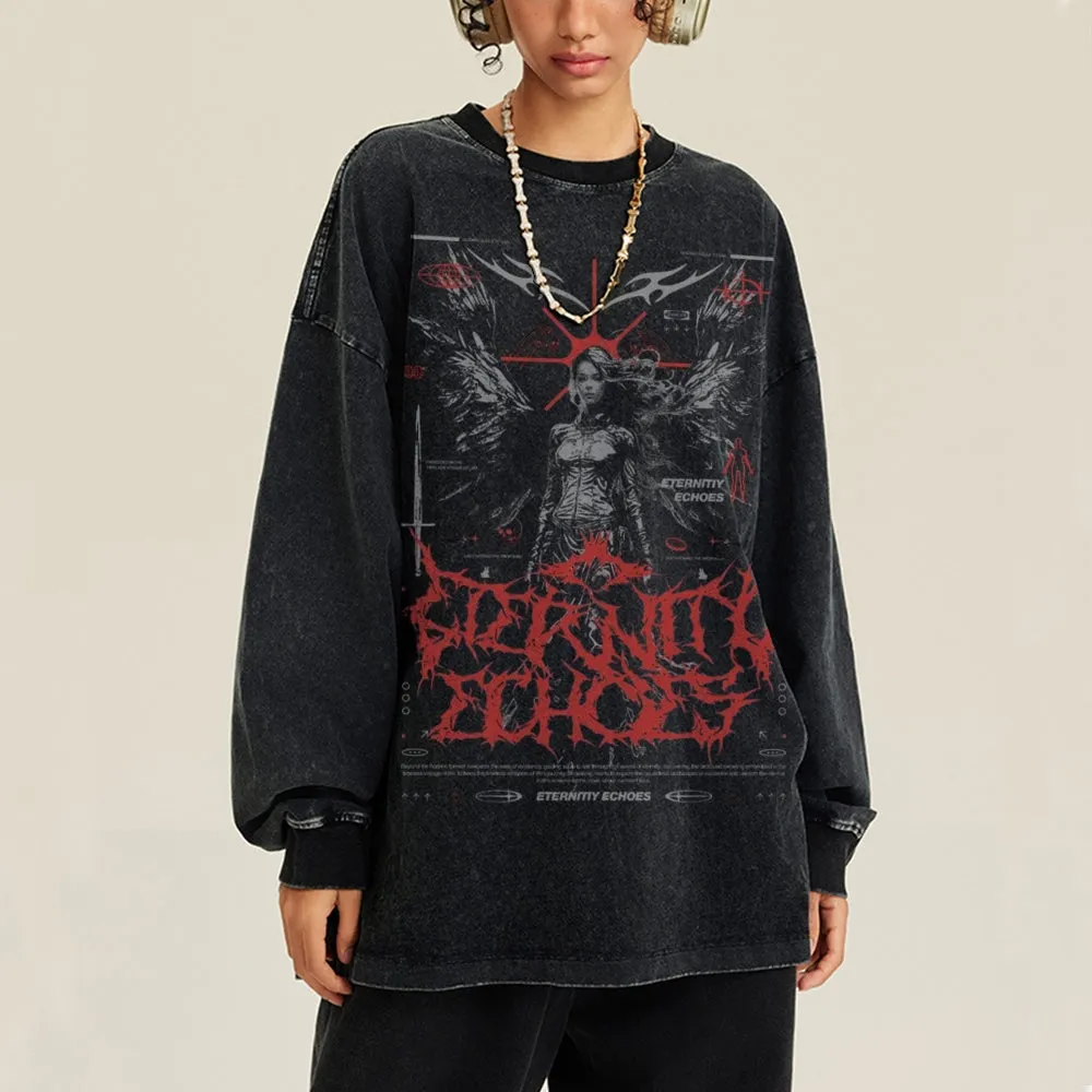Oversized Vintage Washed Gothic Grunge Graphic Sweatshirt