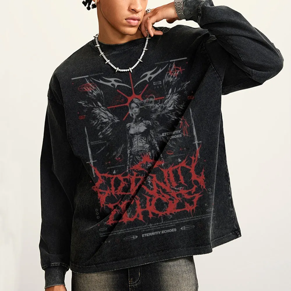 Oversized Vintage Washed Gothic Grunge Graphic Sweatshirt