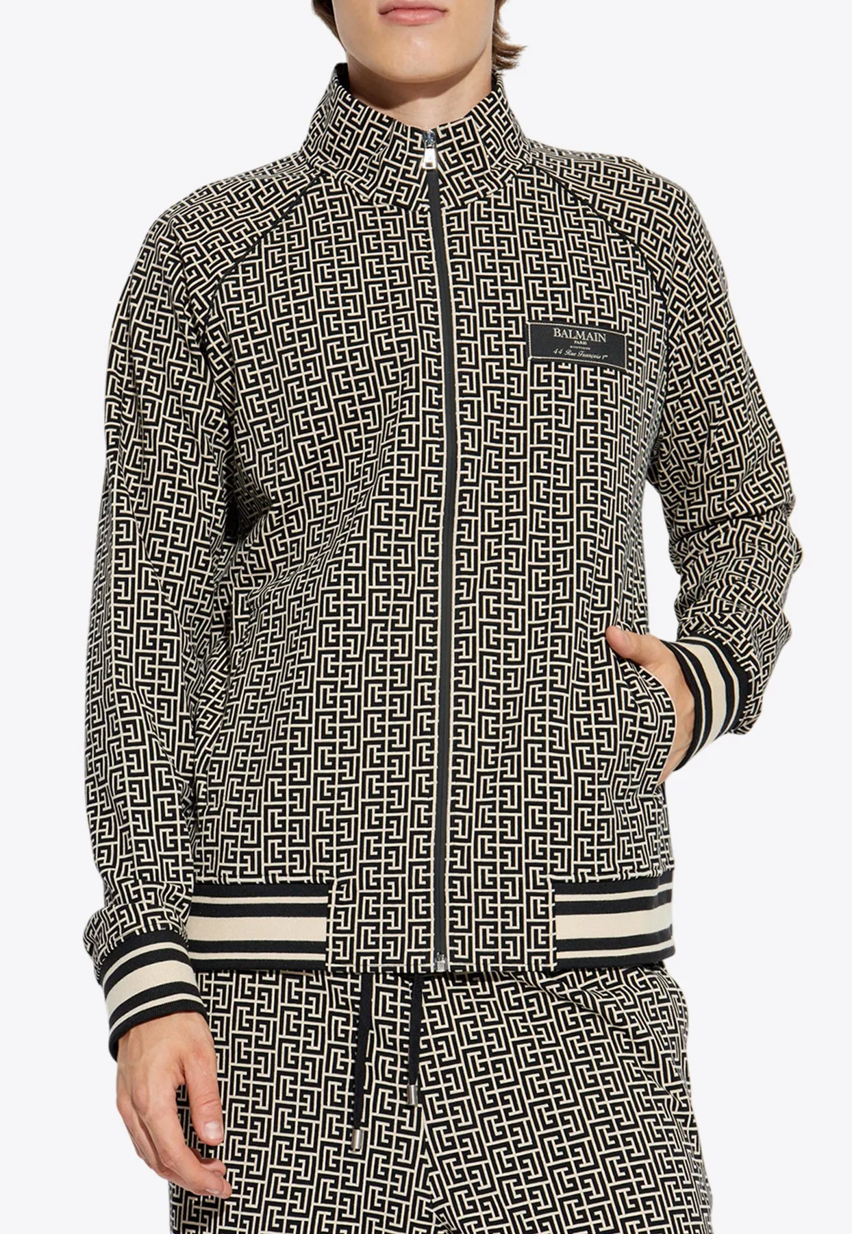 PB Monogram Jacquard Zip-Up Sweatshirt