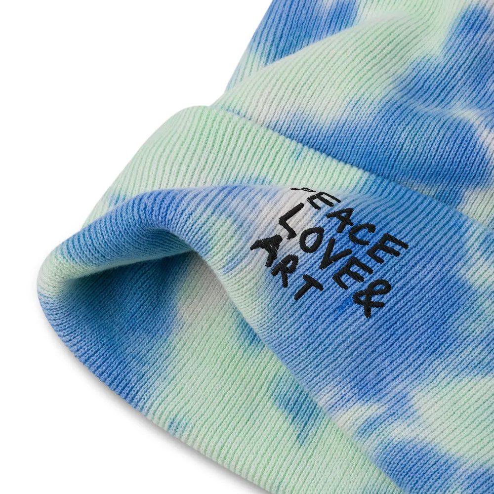 Peace Love & Art Embroidered Tie-dye Beanie