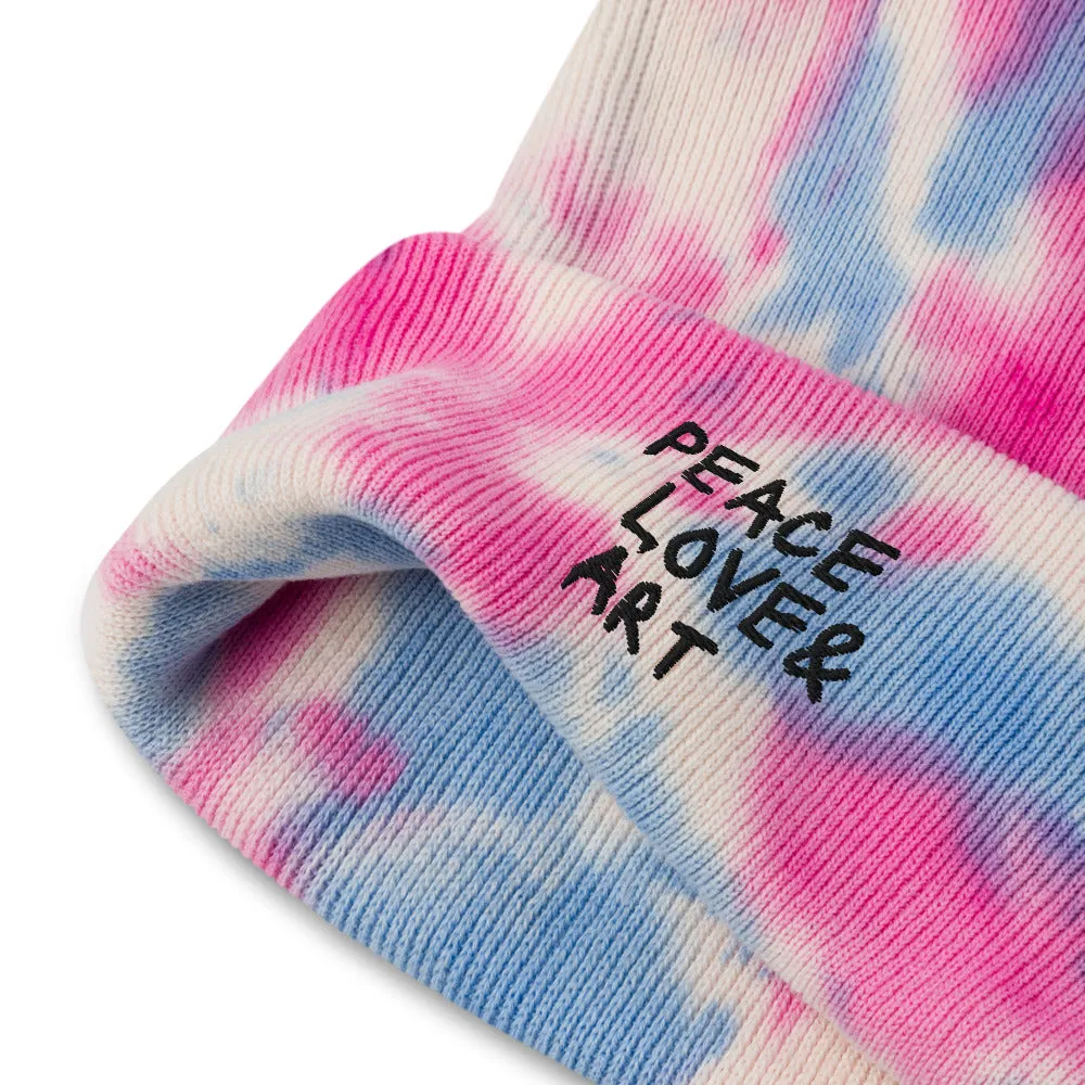 Peace Love & Art Embroidered Tie-dye Beanie